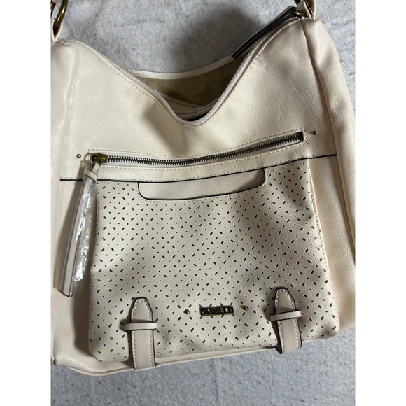 Rosetti Handbags - Rosetti Cream Beige Faux Leather Hobo Shoulder Bag Perforated Front Pocket
